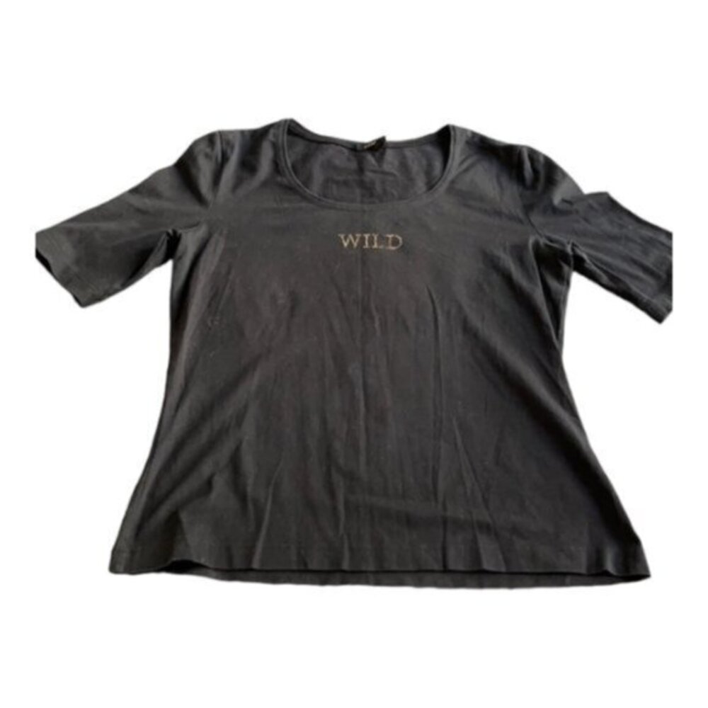 Women's Escada Black Blouse Top Embellishments in Gold “Wild” SZ 40/M EUC #0193